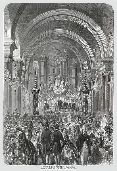 Flower show in the Town Hall, Leeds (engraving)