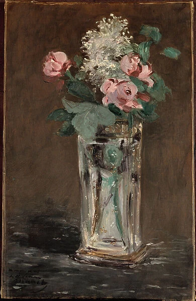 Flowers in a Crystal Vase (oil on canvas)