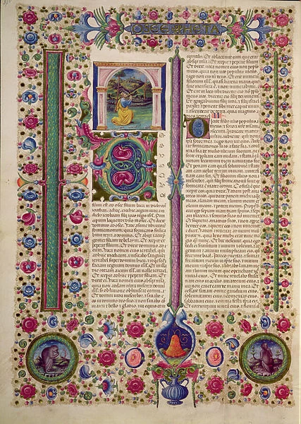 Fol. 87v Opening of the Book of the Prophet Hosea (a minor prophet who preaches against idolatrous Jews), from the Borso d Este Bible. Vol 2 (vellum)