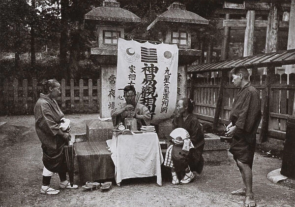 A Fortune-Teller at Inari Temple (b  /  w photo)