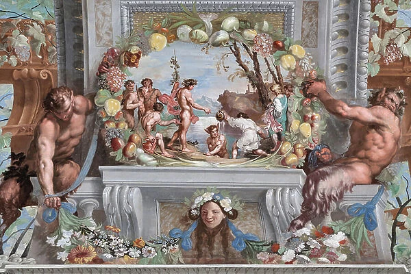 One of the forty-one panels with scenes which narrate the events of Bacchus, 1650-52 (wall tempera painting)