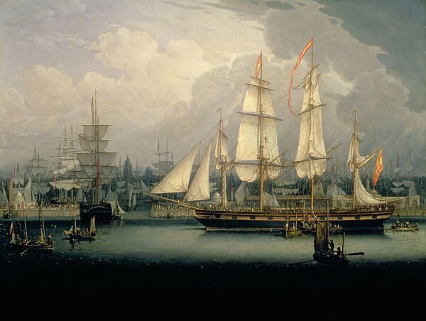 Four-Masted Clipper Ship in Liverpool Harbour, c. 1810 (oil on panel)