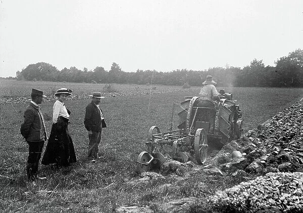 France, Centre, Indre-et-Loire (37), Saint Roch: agricultural works, a tractor on Lemaitre lands, 1917