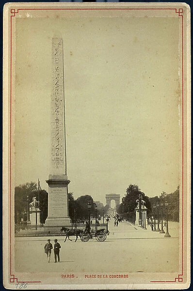 France, Ile-de-France, Paris (75): Champs Elysees with in the foreground, the obelisque and the horses of Marly, 1875