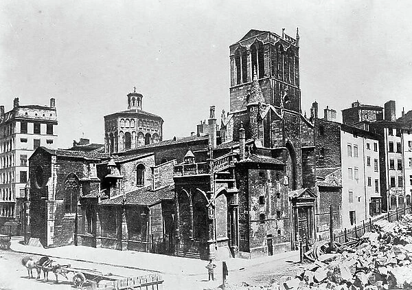 France, Rhone-Alpes, Rhone (69), Lyon: renovation of the church of Saint Paul and demolition of the surroundings of the church, 1860