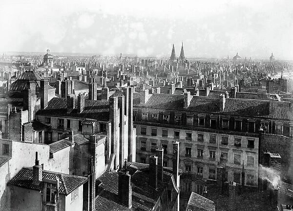 France, Rhone-Alpes, Rhone (69), Lyon: view of the city center of Lyon with Saint Nizier (Saint-Nizier) from the church of Saint Vincent, 1908