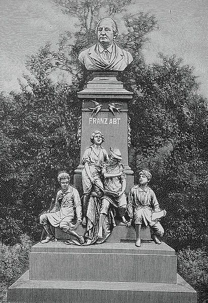 The Franz Abbot Monument in Brunswick, Historical, digitally restored reproduction of an original from the 19th century