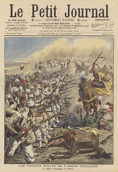 The French Foreign Legion fighting in Morocco (colour litho)