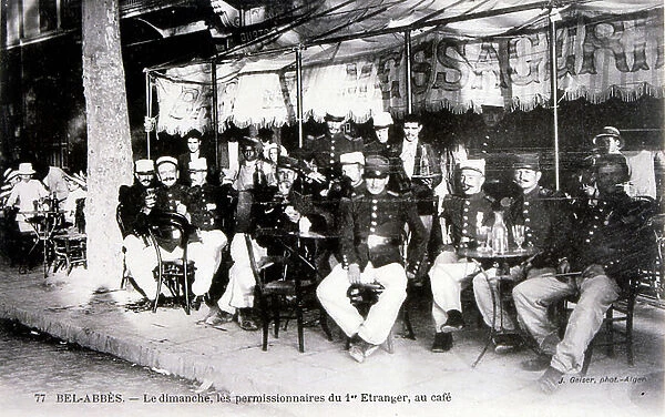 French legionnaire colonial soldiers relaxing off duty, Sidi Bel Abbes, Algeria. postcard 1909