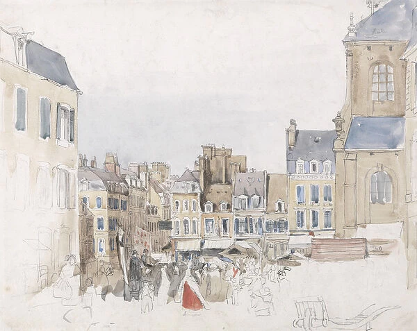 A French Market Place, c. 1829 (w  /  c over graphite on paper)