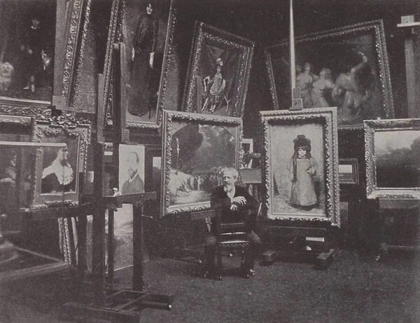 French painter Carolus-Duran in his studio (b  /  w photo)