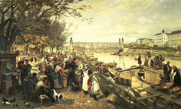Fruit market in Schazel, near the Maria Theresa Bridge, Vienna, 1895