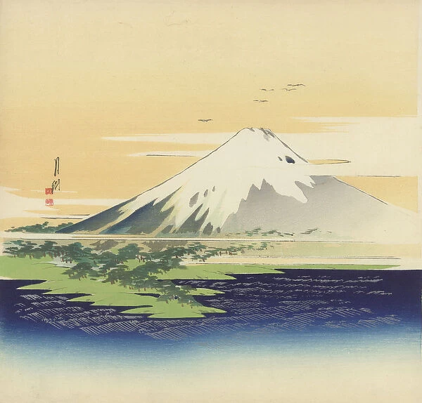 Fuji from the beach at Mio, 1900-10 (woodblock print)