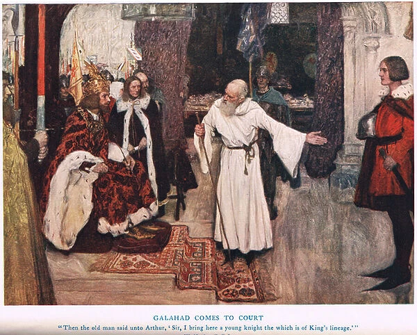 Galahad comes to Court, illustration from King Arthur (colour litho)