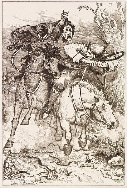 Two Galloping Horsemen [one carrying his own head] (etching)
