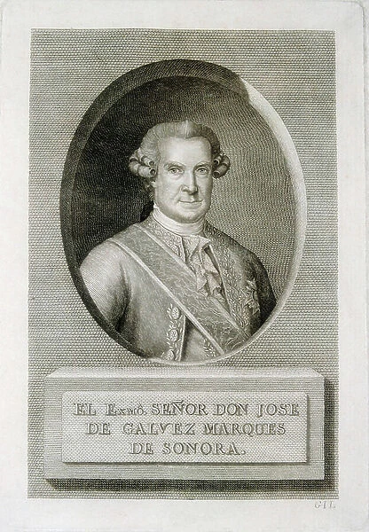 GALVEZ Y GALLARDO, Jose de (1720-1787). Spanish lawyer, a colonial official in New Spain (engraving)