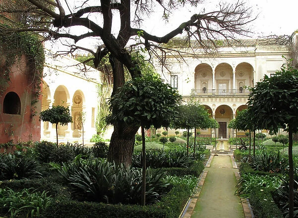 The Gardens of the Casa de Pilatos (House of Pilate) is an aristocratic palace in the historical center of Seville, Spain. 15th and 16th century construction, mudejar, Gothic and Renaissance architectures