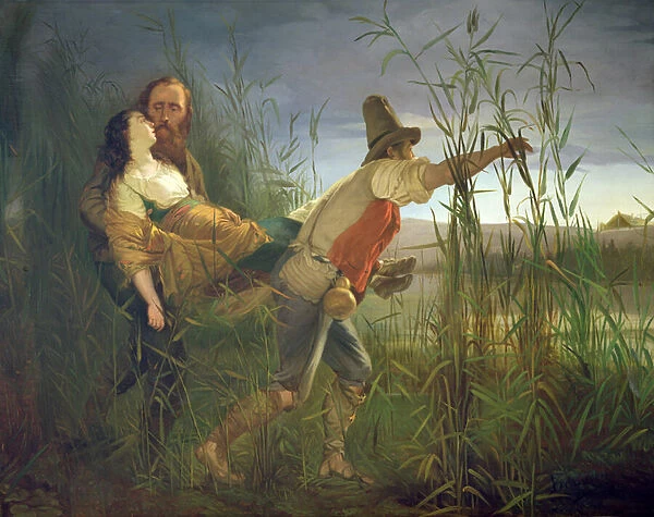 Garibaldi carrying his dying Anita through the swamps of Comacchio (oil on canvas)