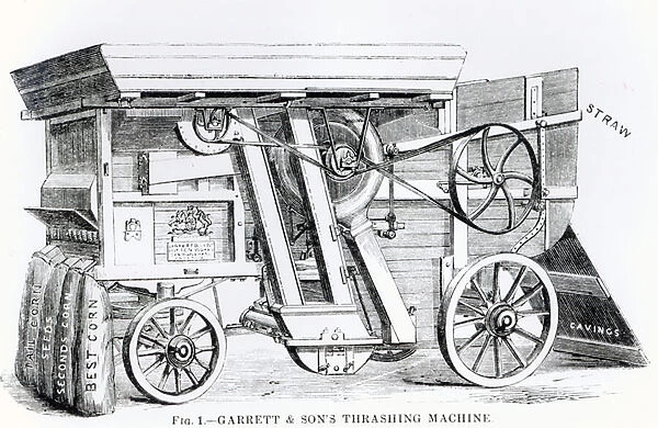 Garrett and Sons Patent Combined Threshing and Dressing Machine (engraving) (b  /  w photo)