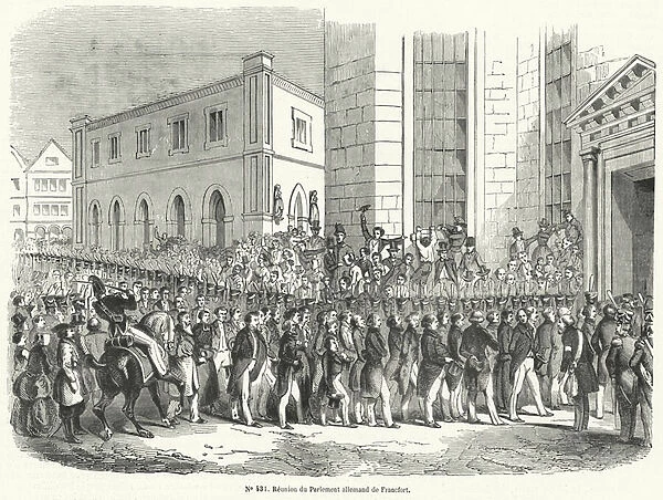 Gathering of the German parliament in Frankfurt, 1848 (engraving)
