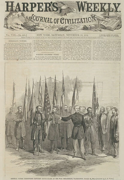 General Custer presenting captured battle flags at the War Department, Washington