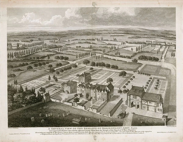 General view of the remains of Bermondsey Abbey, as it appeared in 1805 (engraving)