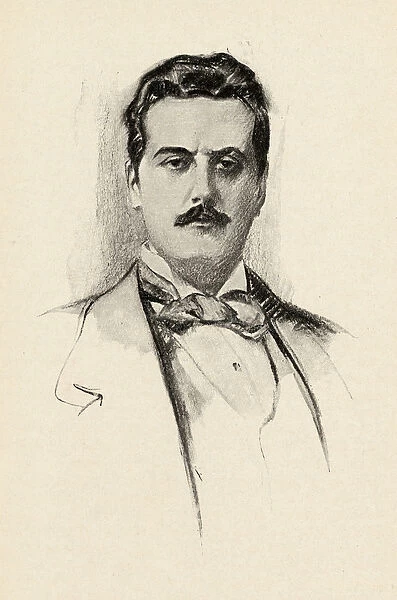 Giacomo Puccini (1858-1924) illustration from The Lure of Music by Olin Downes