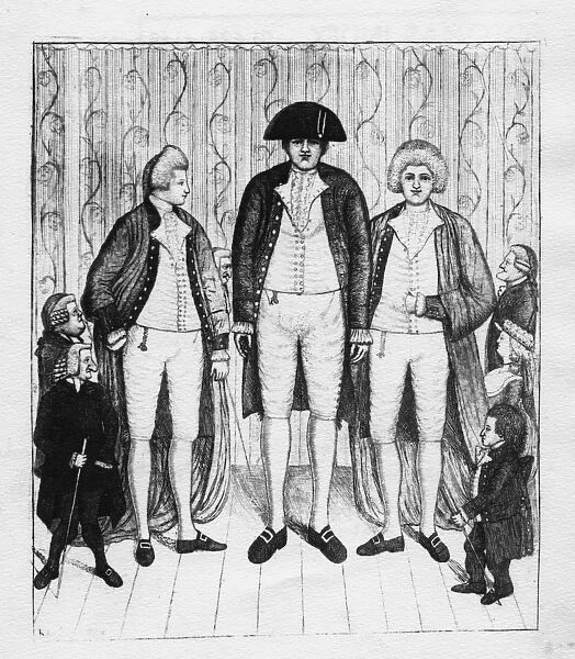 Three Giants with a group of spectators, 1784 (engraving)