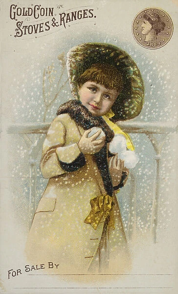 Girl holding snowballs (chromolitho)