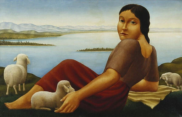 Girl with Sheep; Madchen mit Schafen, 1923 (oil on canvas)