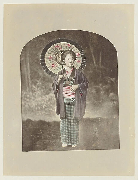 Girl with an umbrella - Girl - Japan 1880-1910 - Hand colored photo