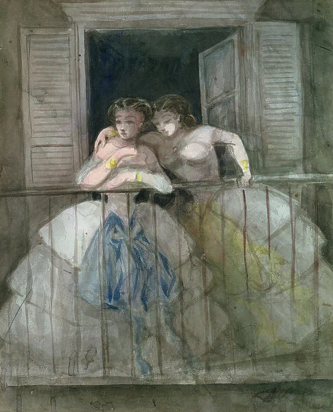 Girls on the Balcony, 1855-60 (w  /  c on paper)