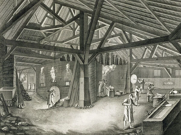 Glassmaking factory, from the Encyclopedia by Denis Diderot (1713-84)