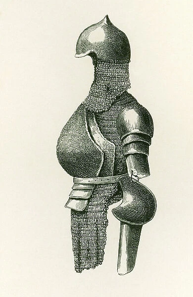 Globose Breastplate with back piece, demi-brassards and chain, dating from the first half of the 16th century, from The British Army: Its Origins, Progress and Equipment, published 1868