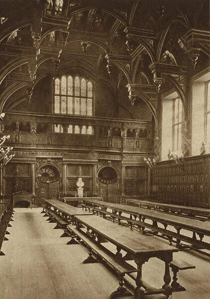 A glorious relic of Elizabethan architecture: interior of the hall of the Middle Temple (b  /  w photo)