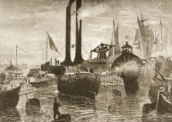 A grain fleet in New York harbour in the 1870s, c. 1880 (litho)