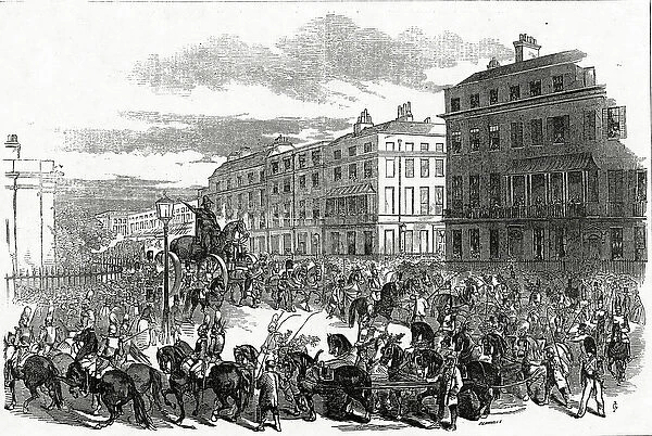 The Grand Procession of the Wellington Statue turning down Park Lane, published in