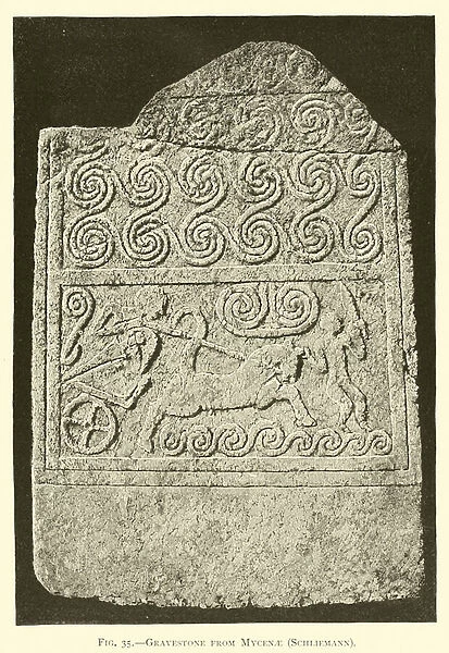 Gravestone from Mycenae, Schliemann (engraving)