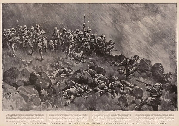 The Great Attack on Ladysmith, the Final Repulse of the Boers on Wagon Hill by the Devons (litho)