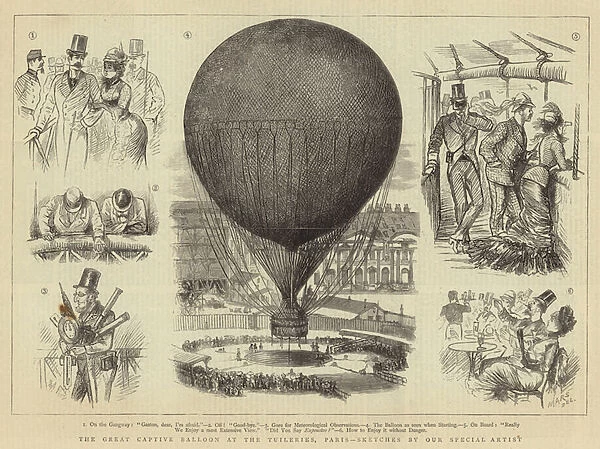The Great Captive Balloon at the Tuileries, Paris (engraving)