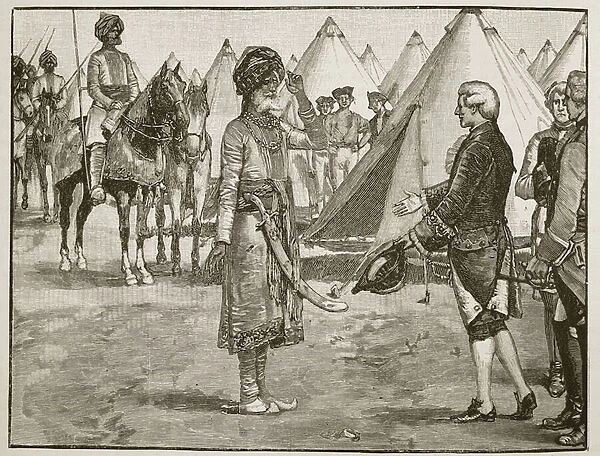 The Great Moghul entering the English camp, 1765, illustration from Cassell