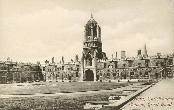 Great Quad and Tom Tower, Christ Church College, Oxford, Oxfordshire (b  /  w photo)