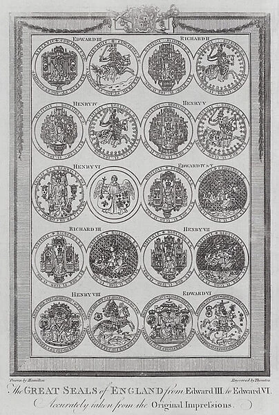 Great Seals of England from King Edward III to Edward VI (engraving)