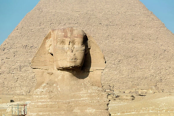 The great Sphinx with the pyramid of Khafre in the background, Giza, Cairo, Egypt, 2020 (photo)