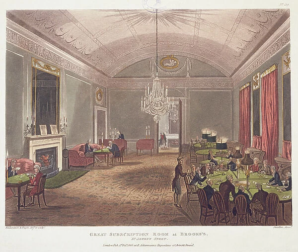 Great Subscription Room at Brooks s, St. James s, engraved by Stadler