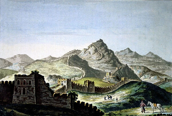the great wall of China, c. 1820 (engraving)