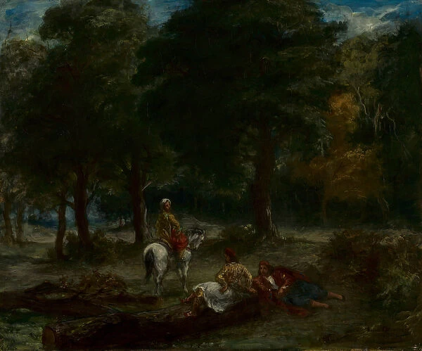Greek Cavalry Men Resting in Forest, 1858 (oil on fabric)