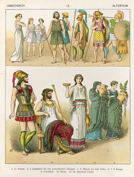 Greek Dress, from Trachten der Voelker, 1864 (coloured lithograph)