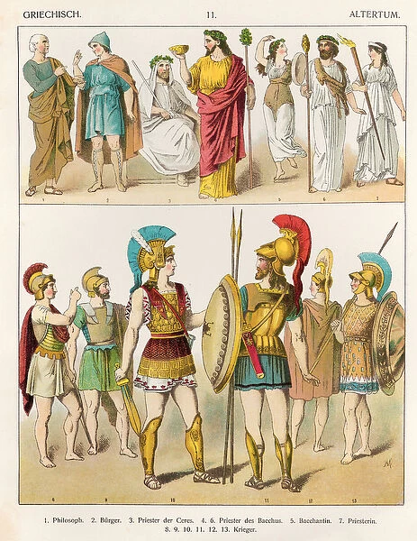 Greek Religious and Military Dress, from Trachten der Voelker, 1864 (colour
