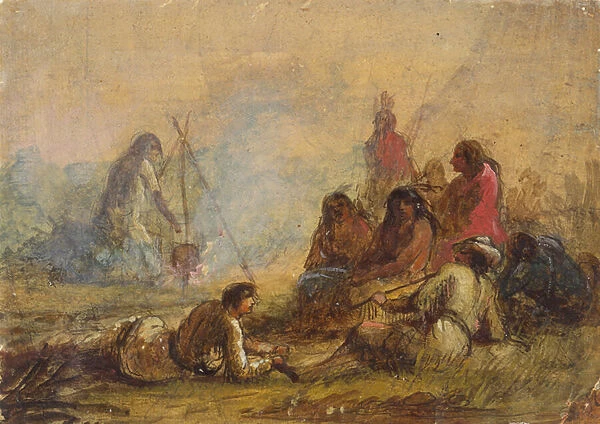 Group of Trappers and Indians, c. 1837 (w  /  c and gouache on paper)